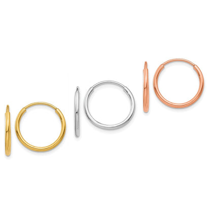 14K Tricolor 1.20mm Yg/wg/rg Endlos Creole Ohrring Set