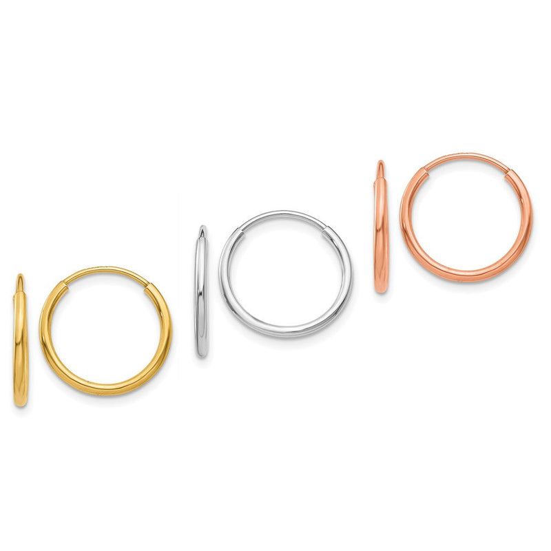 14K Tricolor 1.20mm Yg/wg/rg Endlos Creole Ohrring Set