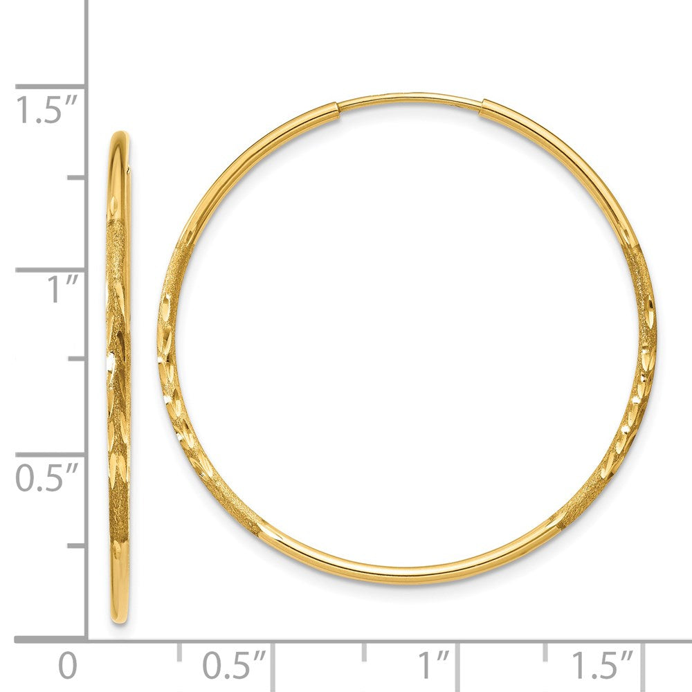 14K Gelbgold 1.25mm Diamantiert Endlos Creole Ohrring