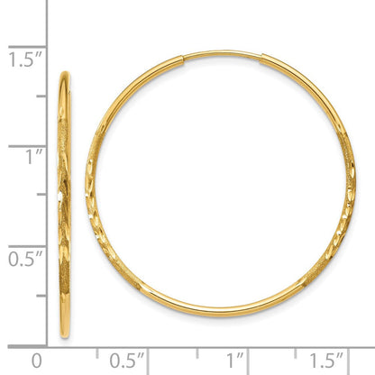 14K Gelbgold 1.25mm Diamantiert Endlos Creole Ohrring