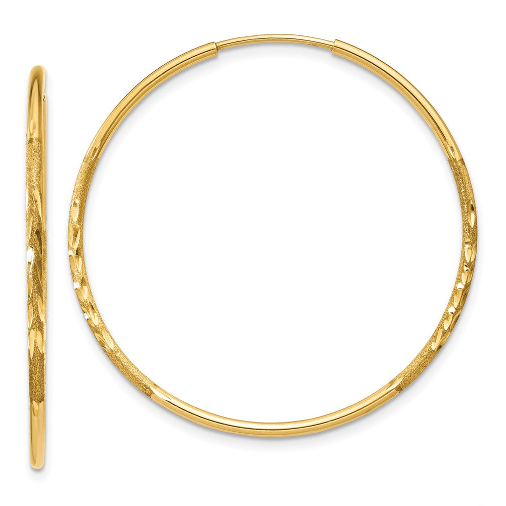 14K Gelbgold 1.25mm Diamantiert Endlos Creole Ohrring