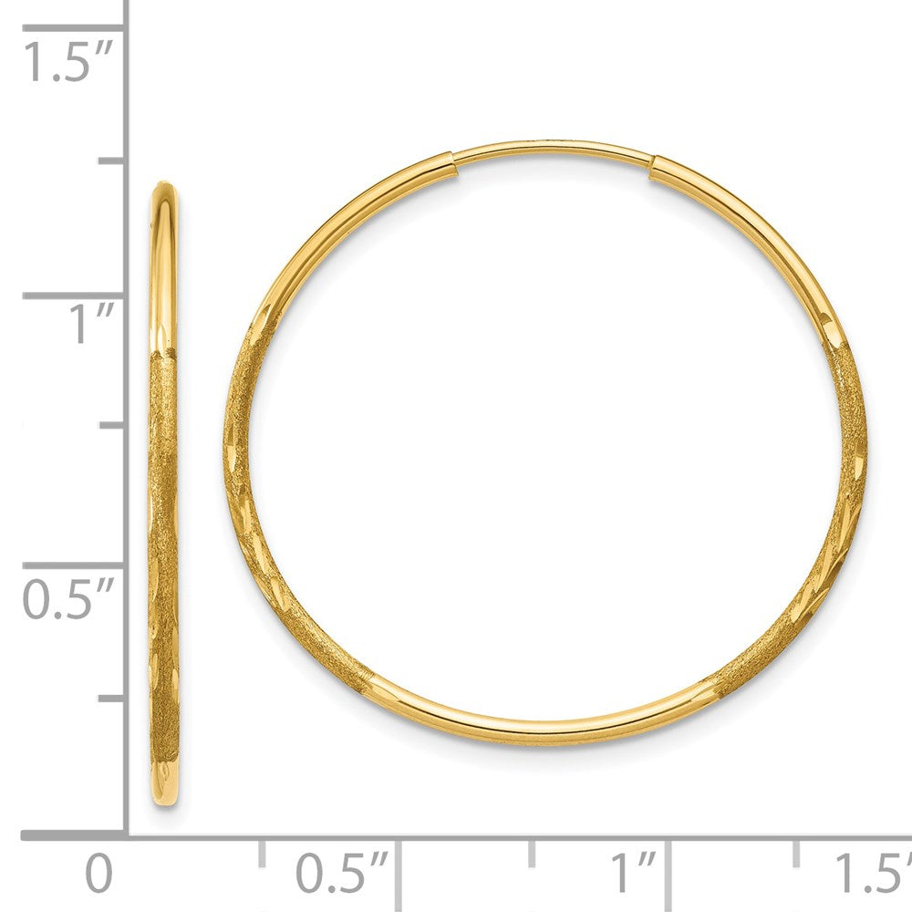 14K Gelbgold 1.25mm Diamantiert Endlos Creole Ohrring