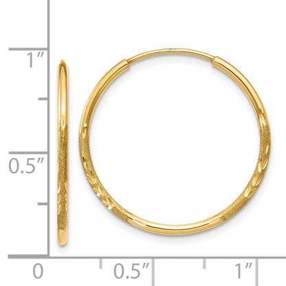 14K Gelbgold 1.25mm Diamantiert Endlos Creole Ohrring