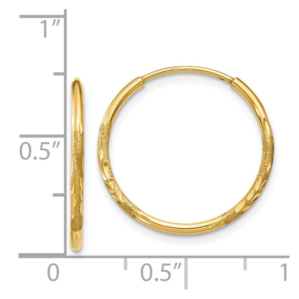 14K Gelbgold 1.25mm Diamantiert Endlos Creole Ohrring