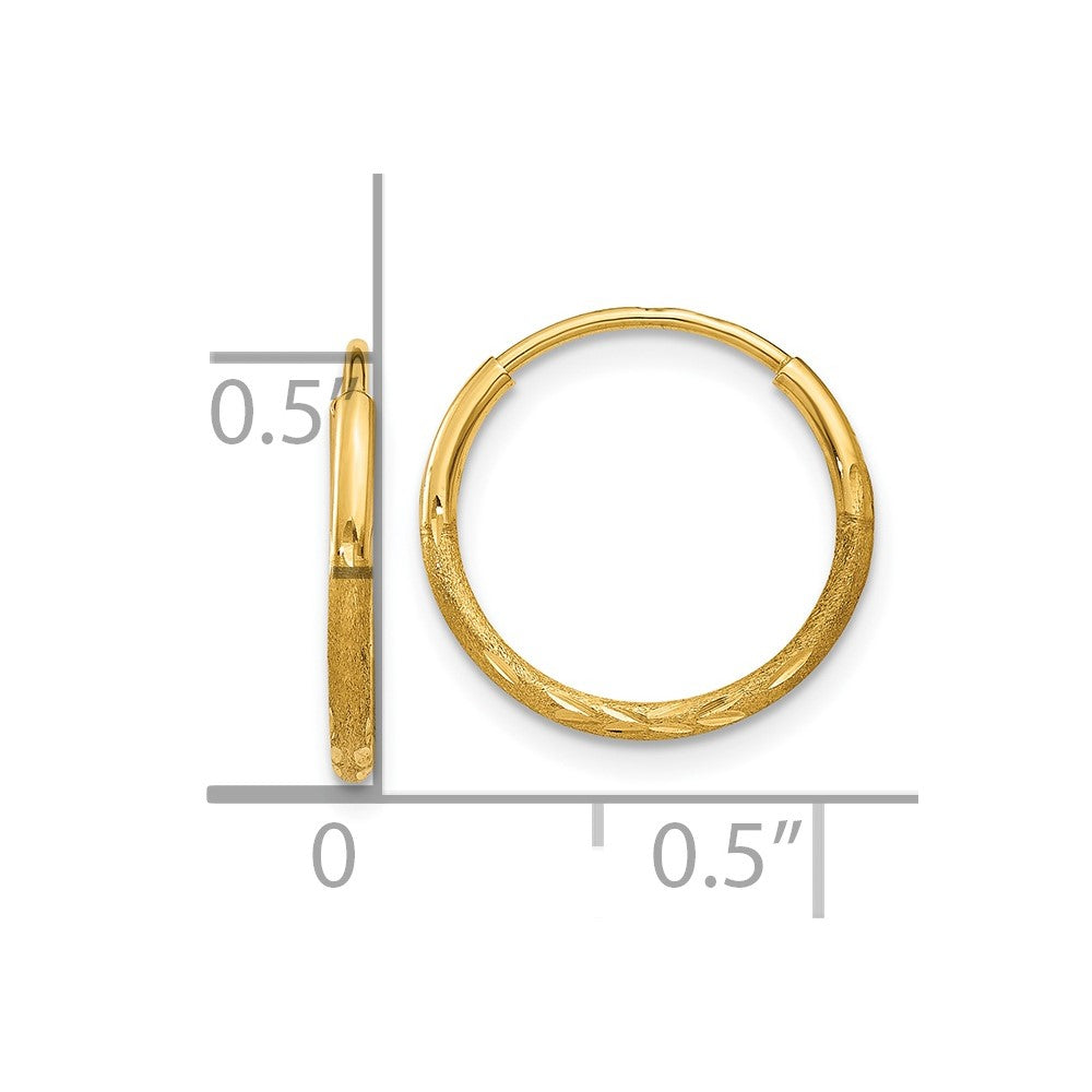 14K Gelbgold 1.25mm Diamantiert Endlos Creole Ohrring