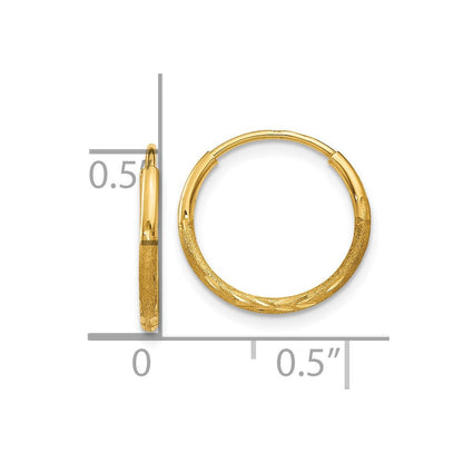 14K Gelbgold 1.25mm Diamantiert Endlos Creole Ohrring
