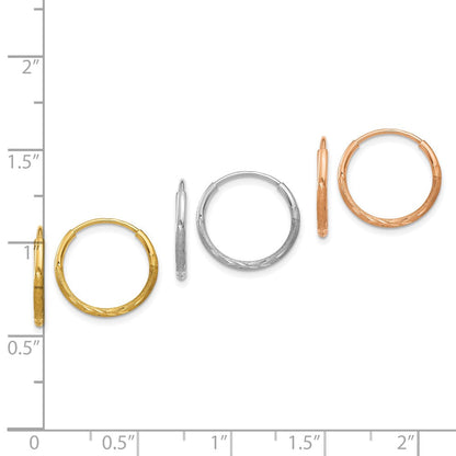 14K Tricolor 1.20mm Yg/wg/rg Diamantiert Endlos Creole Ohrring Set