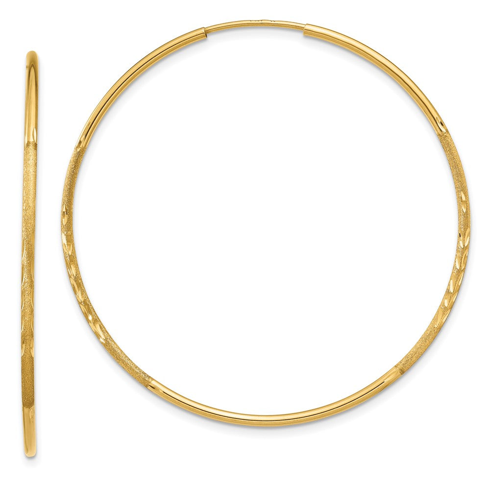 14K Gelbgold 1.25mm Diamantiert Endlos Creole Ohrring
