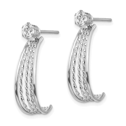 14K Weißgold J Creole Poliert Zirkonia Ohrstecker