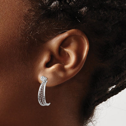 14K Weißgold J Creole Poliert Zirkonia Ohrstecker