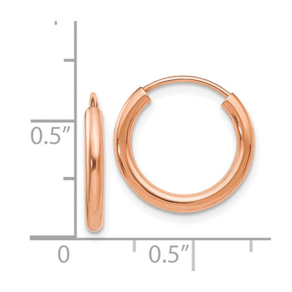 14K Roségold Poliert Rund Endlos 2mm Creolen