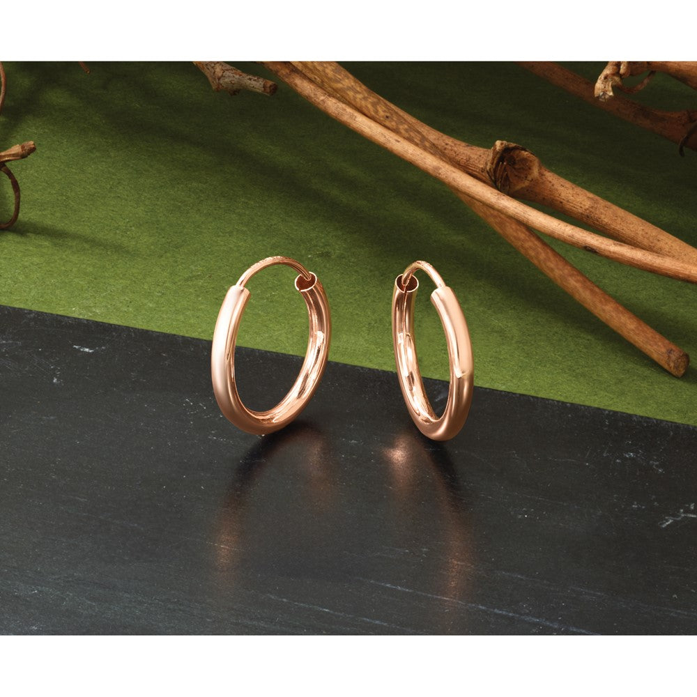 14K Roségold Poliert Rund Endlos 2mm Creolen