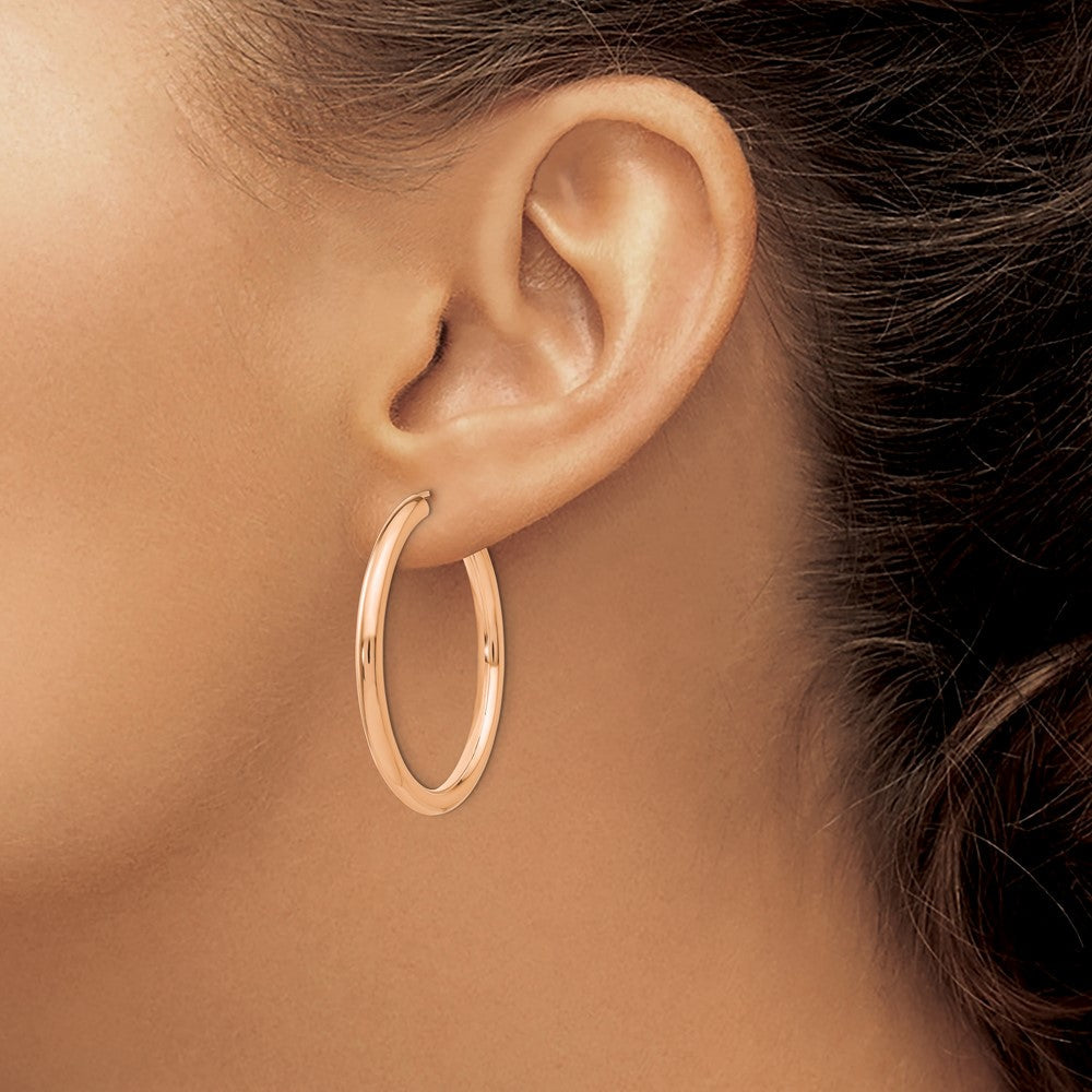 14K Roségold Poliert Endlos Röhre Creolen