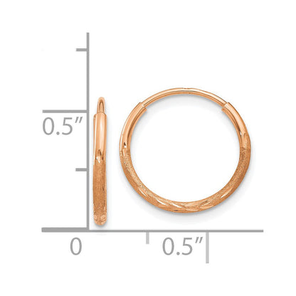 14K Roségold 1.25mm Diamantiert Endlos Creole Ohrring