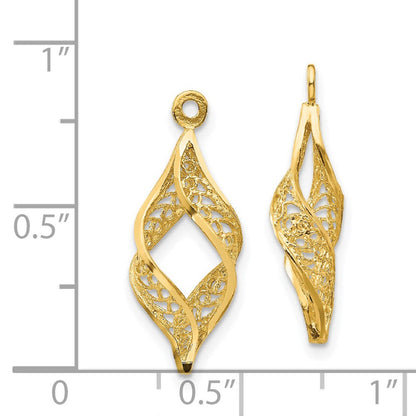 14K Gelbgold Poliert Filigran Wirbel Ohrring Jacken