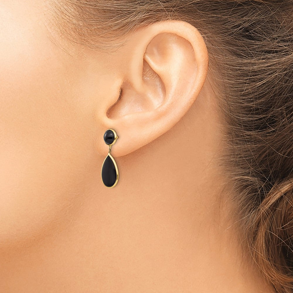 14K Gelbgold Onyx Tropfen Hängend Ohrstecker