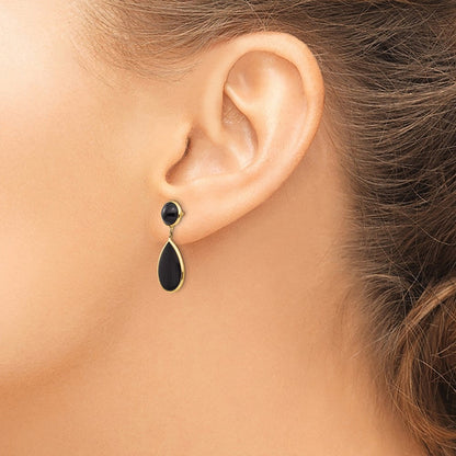 14K Gelbgold Onyx Tropfen Hängend Ohrstecker