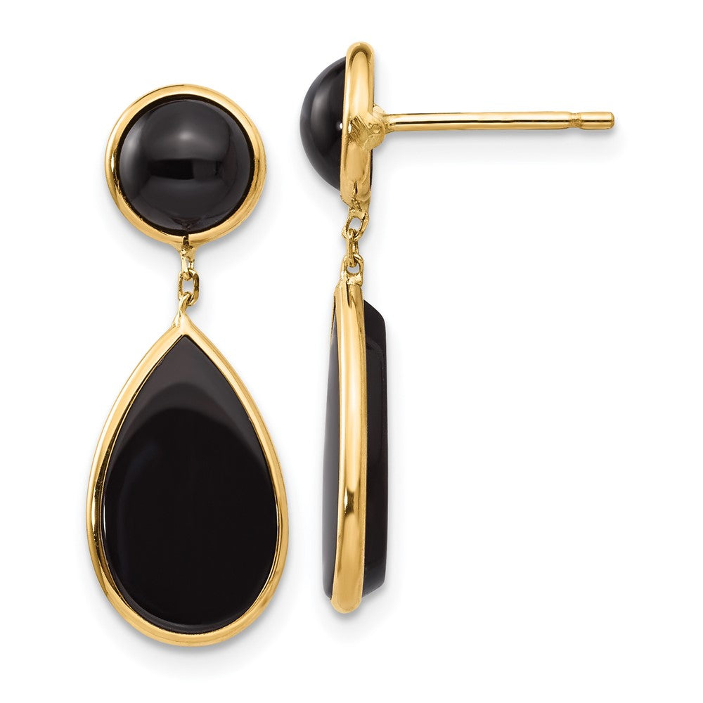 14K Gelbgold Onyx Tropfen Hängend Ohrstecker