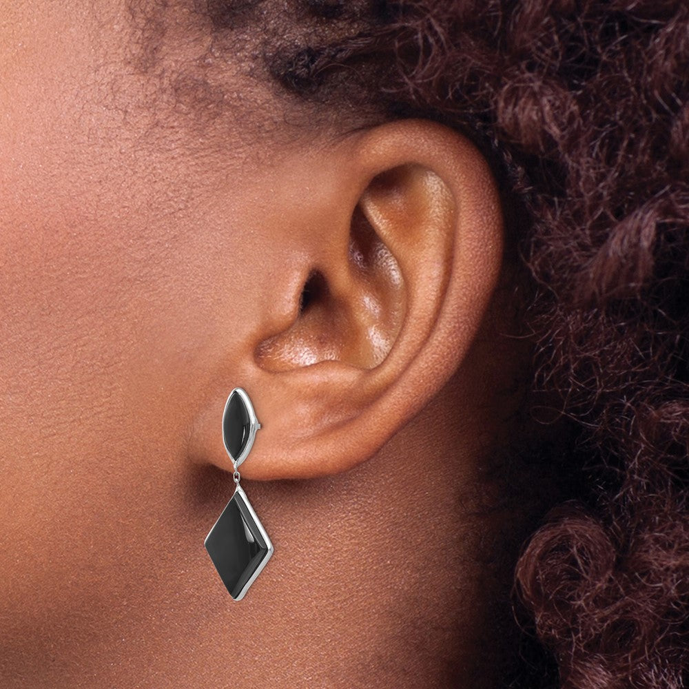 14K Weißgold Onyx Hängend Ohrstecker