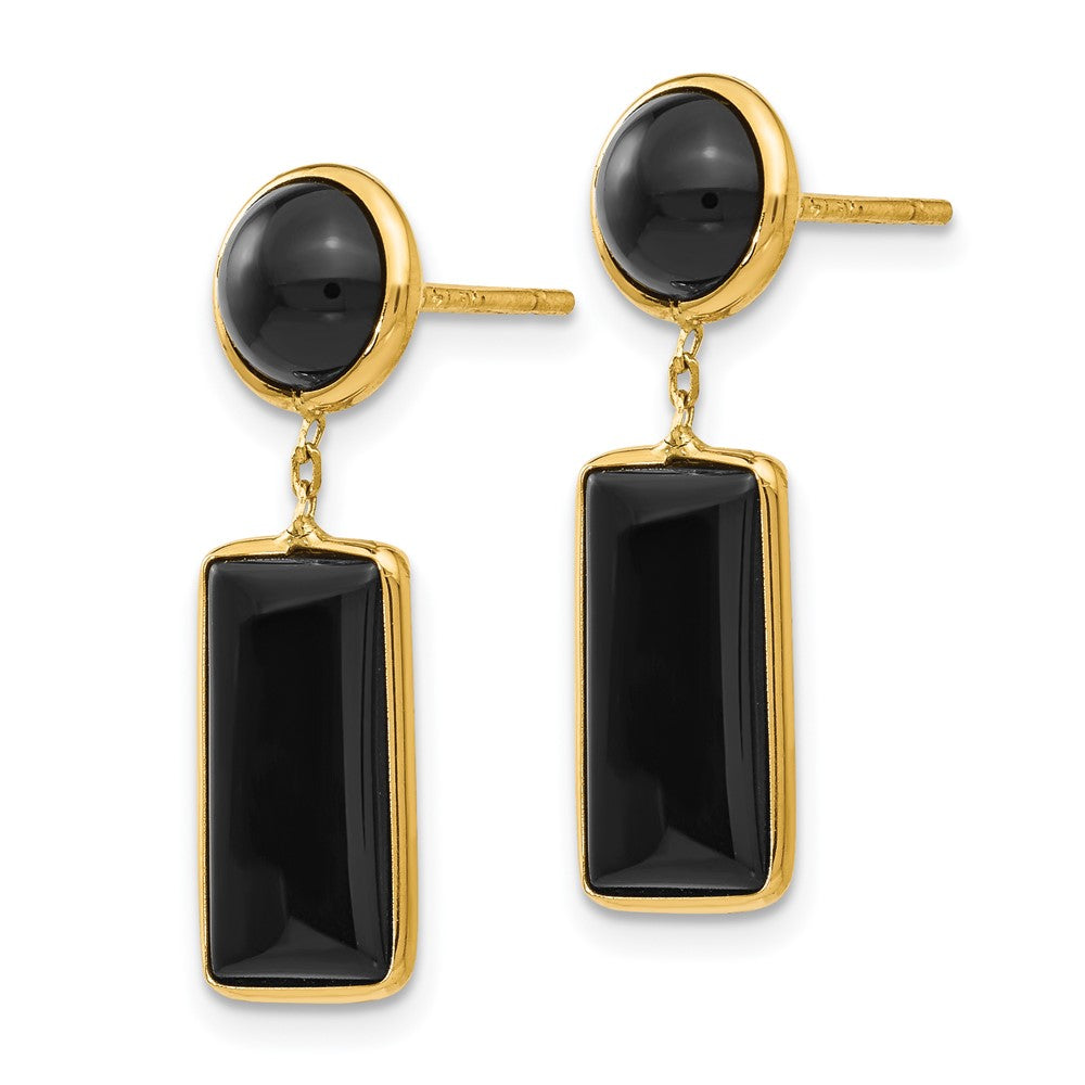 14K Gelbgold Onyx Rechteck Hängend Ohrstecker