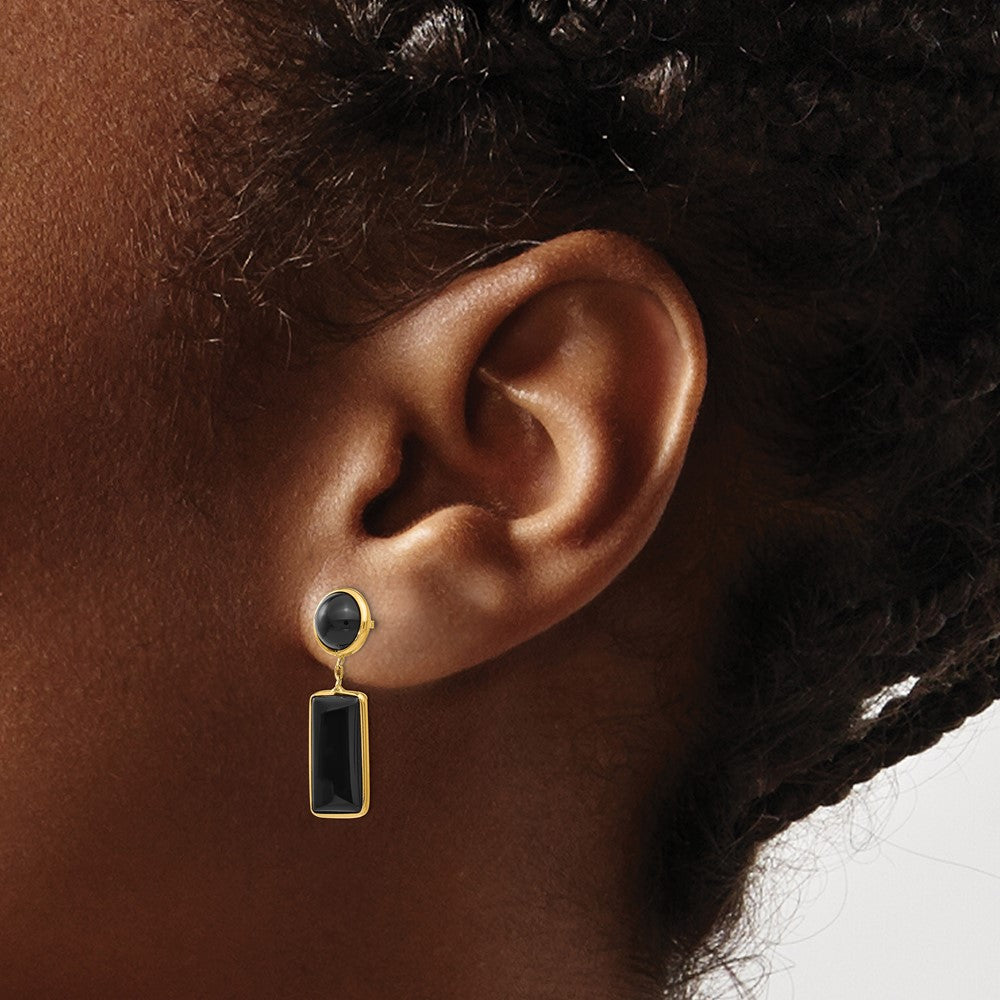 14K Gelbgold Onyx Rechteck Hängend Ohrstecker