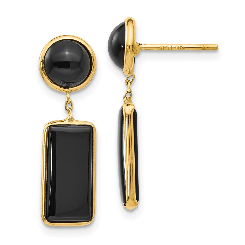 14K Gelbgold Onyx Rechteck Hängend Ohrstecker