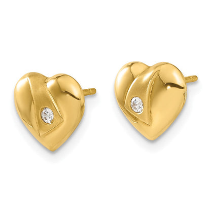 14K Gelbgold 14ky Poliert & Satiniert Zirkonia Herz Ohrstecker