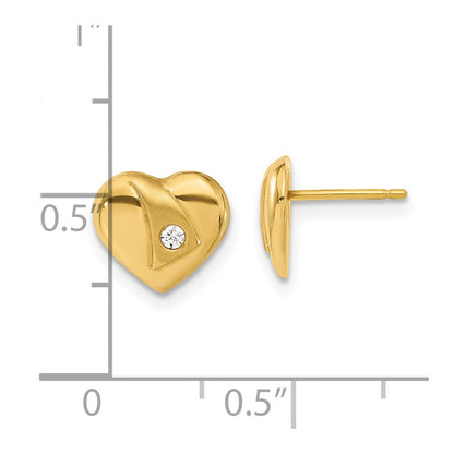 14K Gelbgold 14ky Poliert & Satiniert Zirkonia Herz Ohrstecker