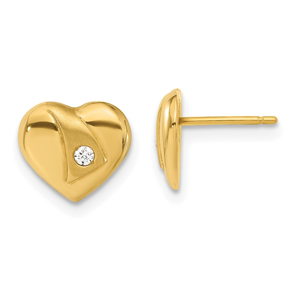 14K Gelbgold 14ky Poliert & Satiniert Zirkonia Herz Ohrstecker