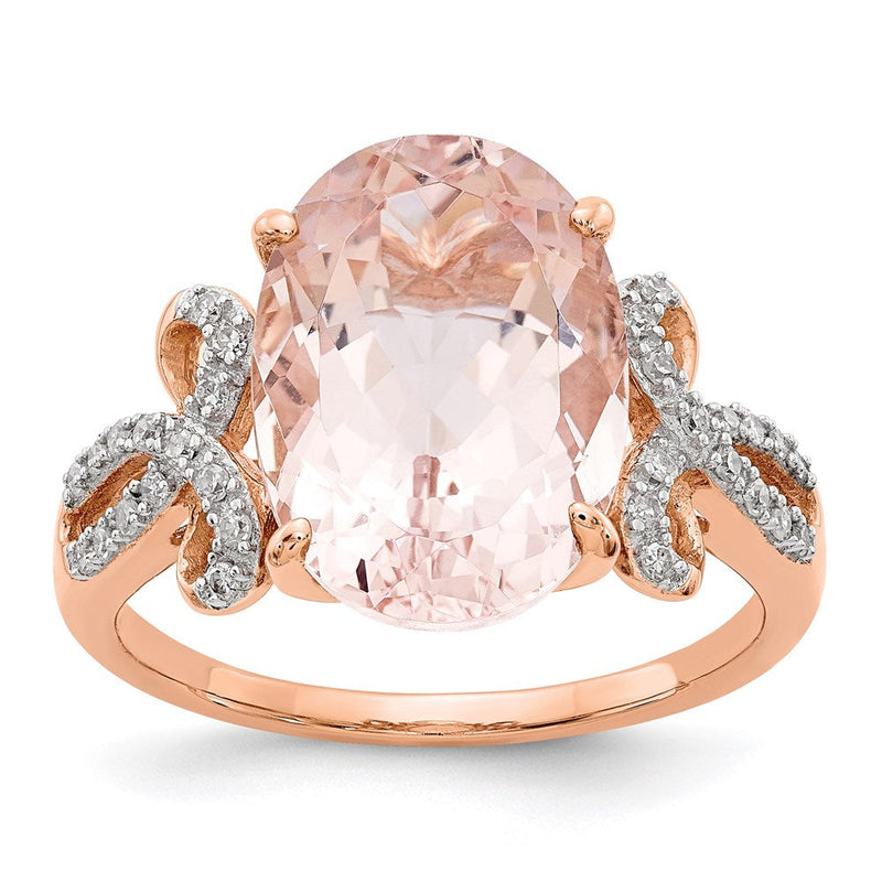 14K Roségold Ring mit natürlichem Diamant und Morganit im Ovalschliff