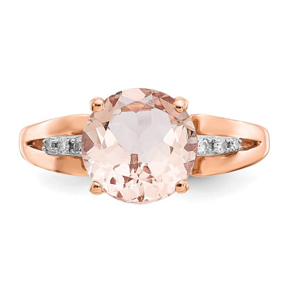 14K Roségold Ring mit natürlichen Diamanten und rundem Morganit