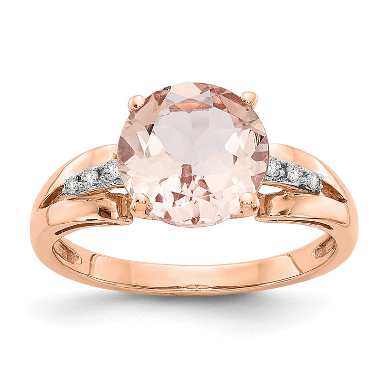 14K Roségold Ring mit natürlichen Diamanten und rundem Morganit