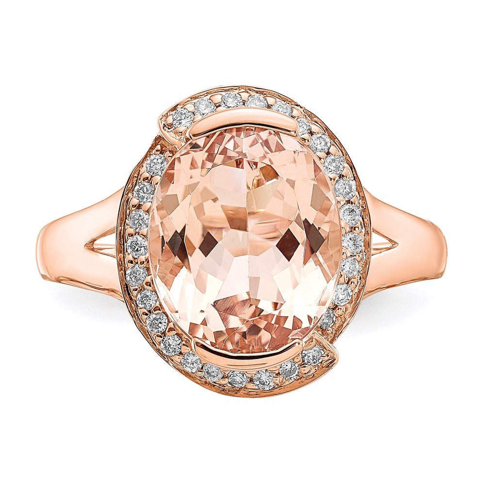 14K Roségold Morganit & Echt Diamant Ring