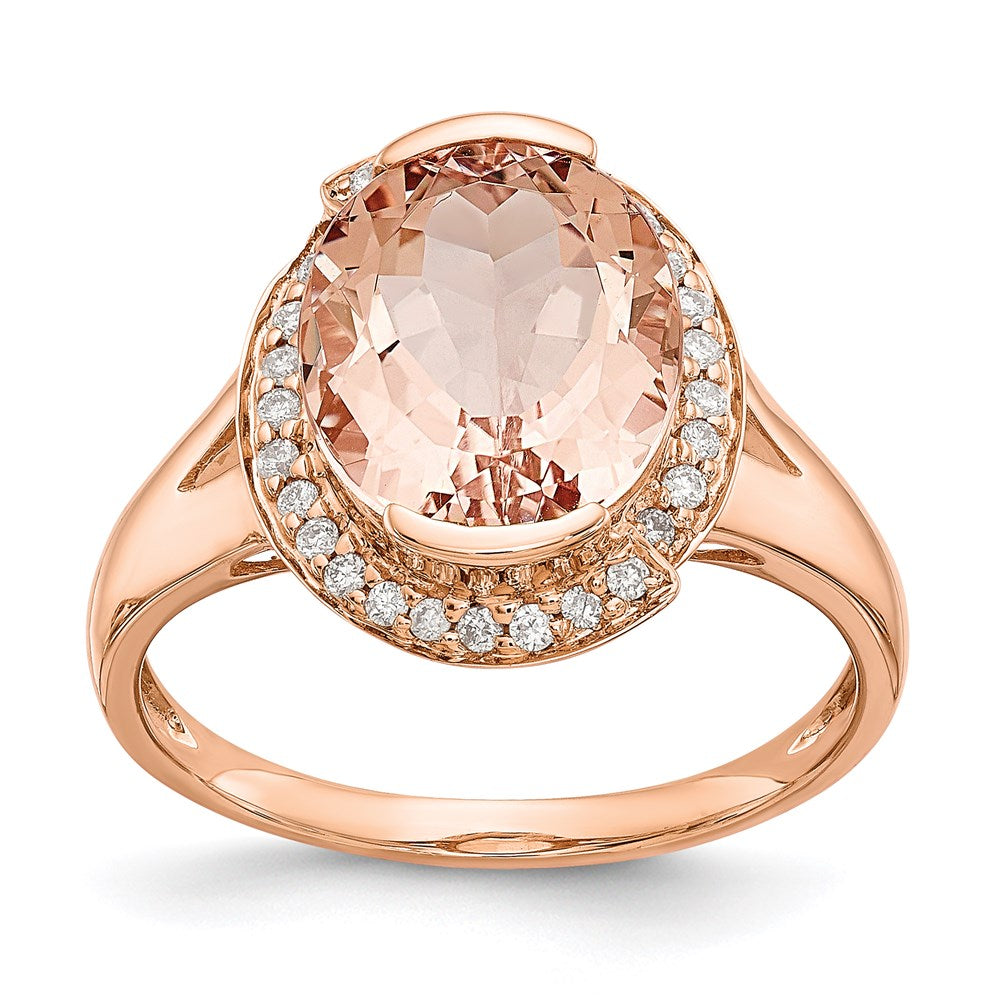 14K Roségold Morganit & Echt Diamant Ring