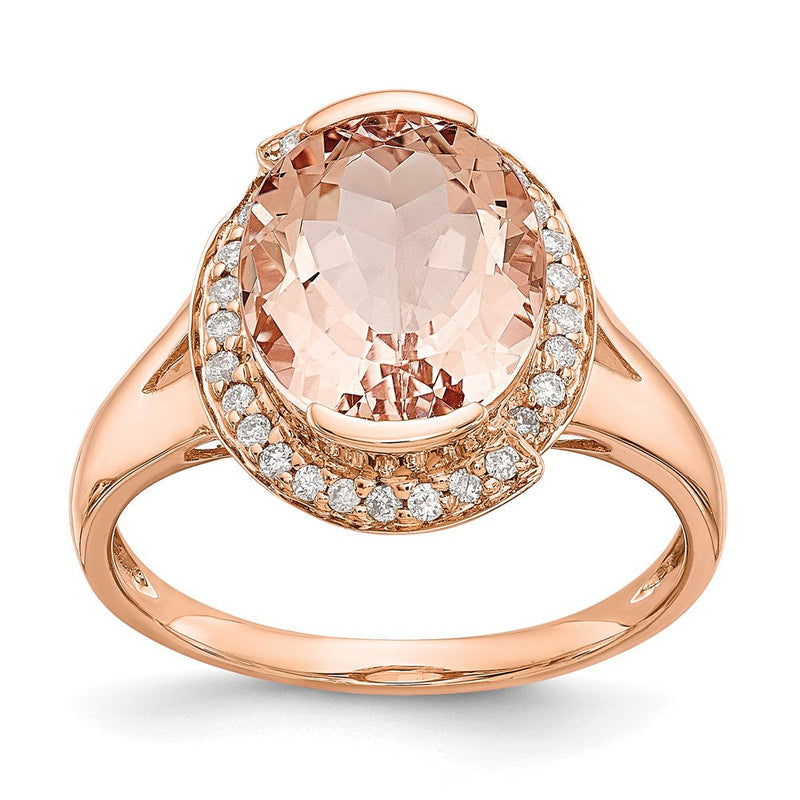 14K Roségold Morganit & Echt Diamant Ring