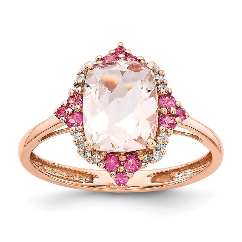 14K Roségold Ring mit Morganit und natürlichen Diamanten