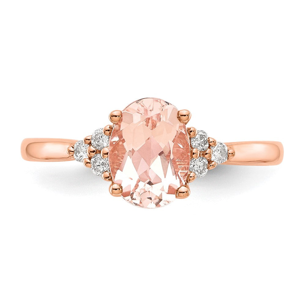 14K Roségold Morganit & Echt Diamant Ring