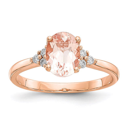 14K Roségold Morganit & Echt Diamant Ring