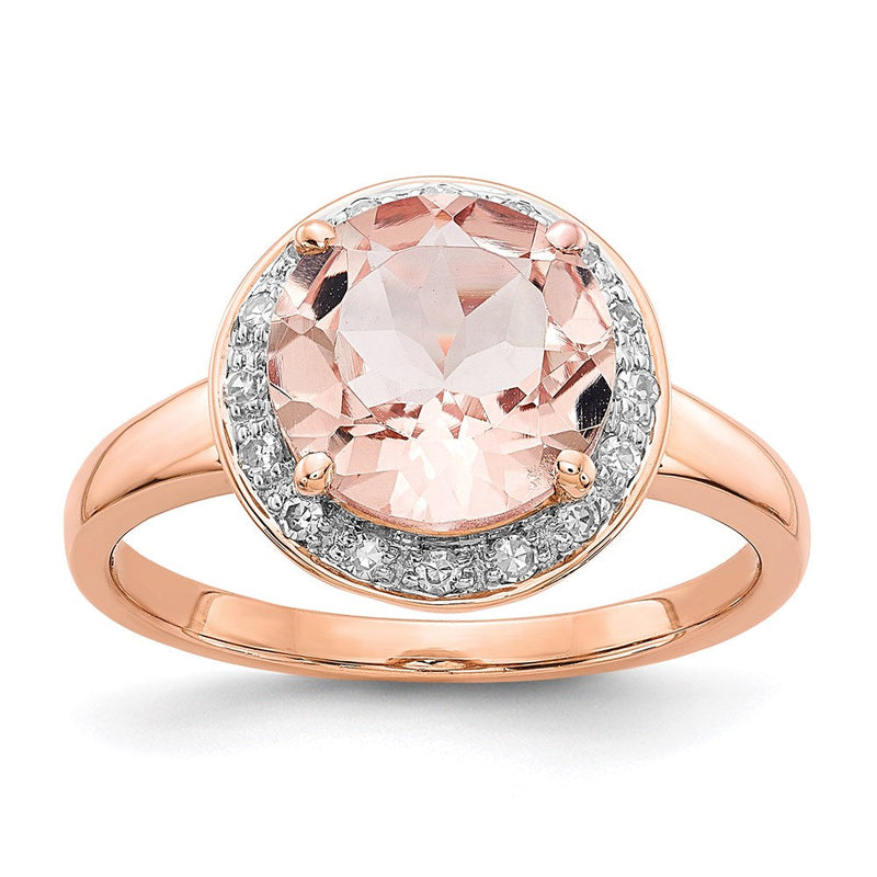 14K Roségold Ring mit echten Diamanten und rundem Morganit
