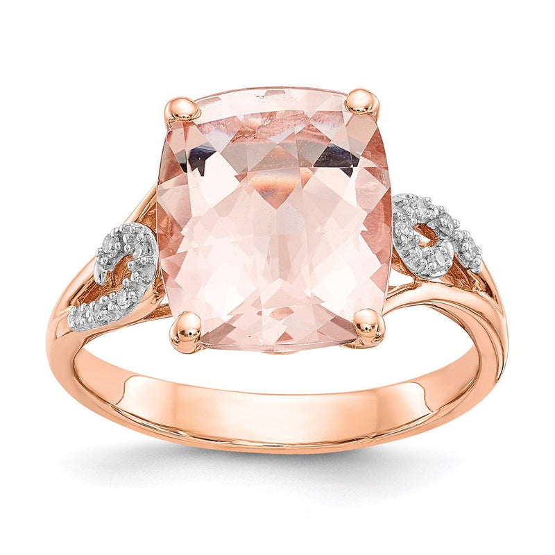 14K Roségold Ring mit natürlichem Diamant und Morganit, quadratisch