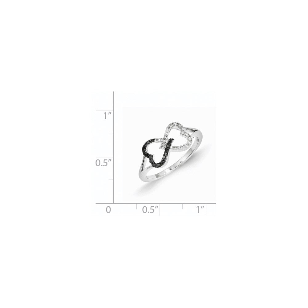 14K Weißgold Ring mit schwarzen und weißen Diamanten im Infinity-Herz-Design