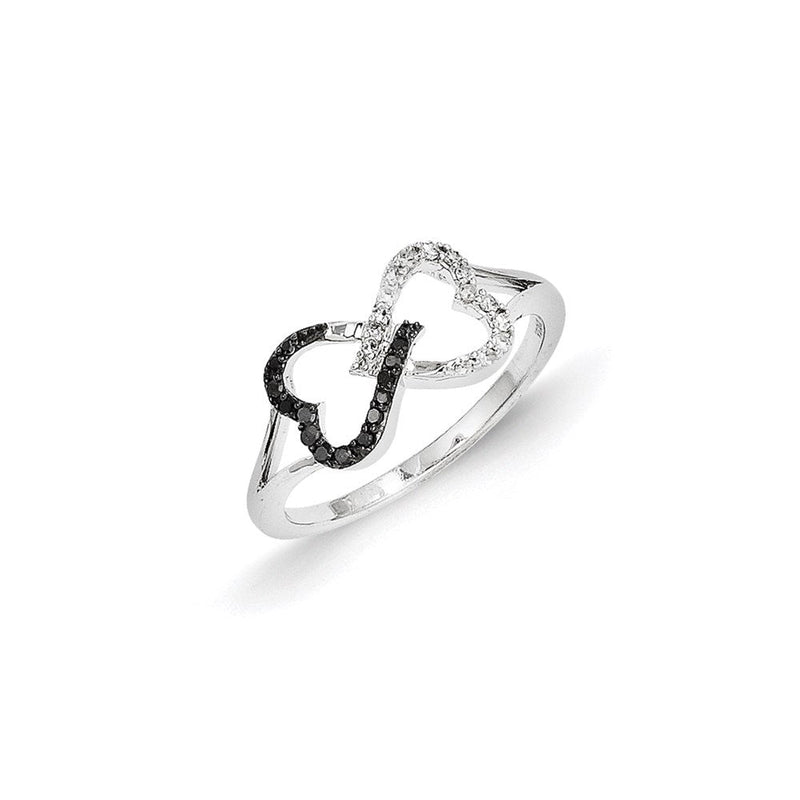 14K Weißgold Ring mit schwarzen und weißen Diamanten im Infinity-Herz-Design