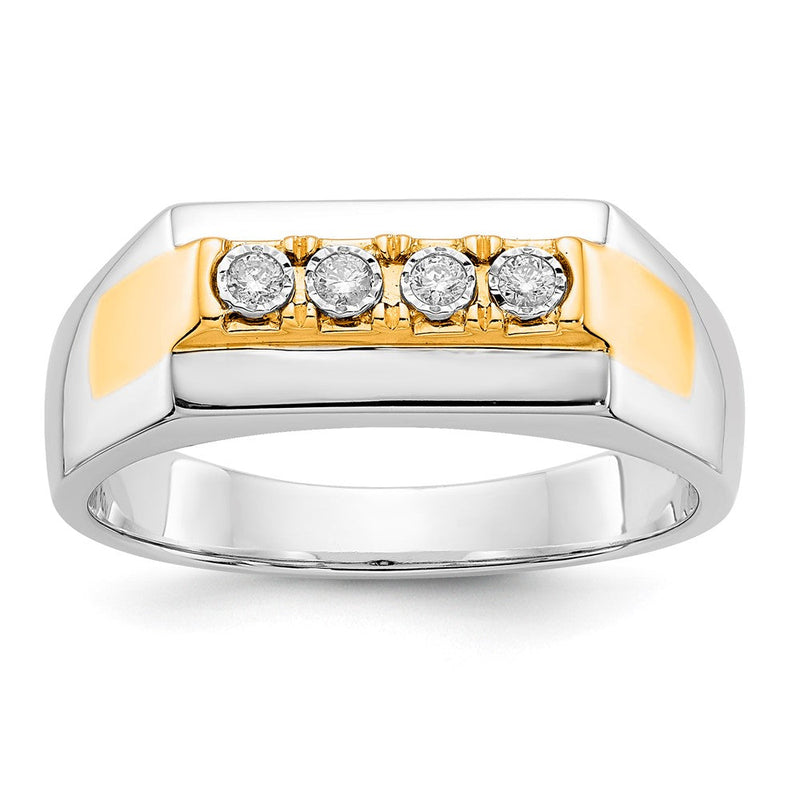 14K Bicolor-Gold Herrenring mit natürlichen Diamanten 0,10 ct