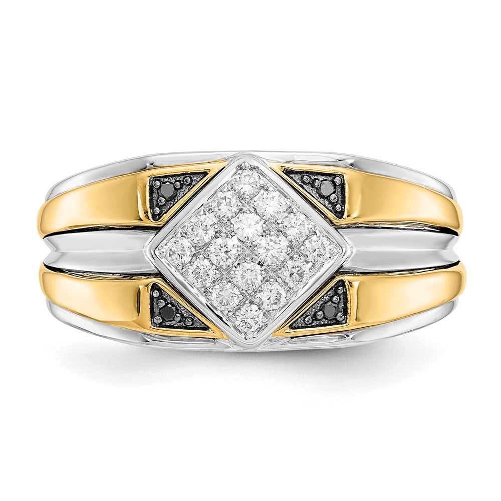 14K Bicolor Gold Herrenring mit echten schwarzen & weißen Diamanten