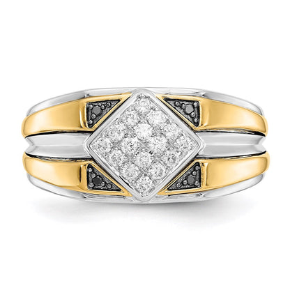 14K Bicolor Gold Herrenring mit echten schwarzen & weißen Diamanten