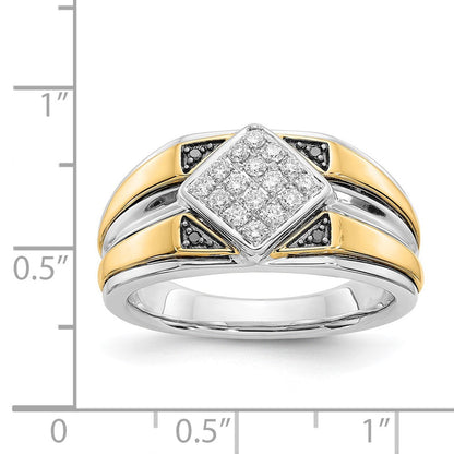 14K Bicolor Gold Herrenring mit echten schwarzen & weißen Diamanten