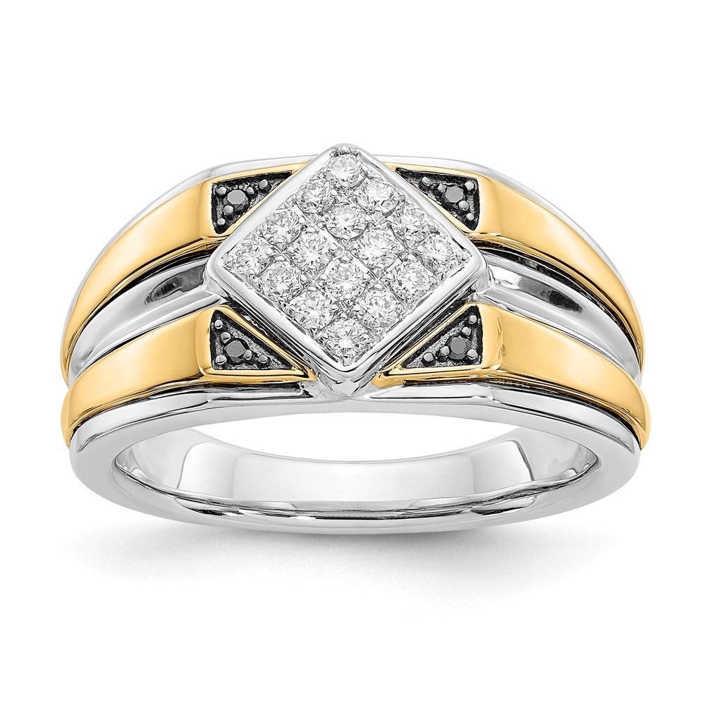 14K Bicolor Gold Herrenring mit echten schwarzen & weißen Diamanten