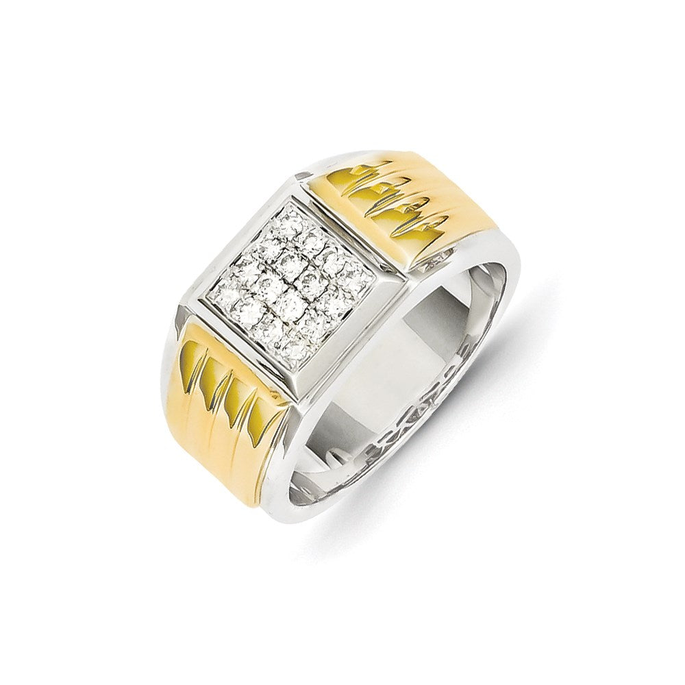 Herrenring aus 14K Gelb- und Weißgold mit natürlichen Diamanten, quadratische Form