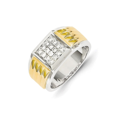 Herrenring aus 14K Gelb- und Weißgold mit natürlichen Diamanten, quadratische Form