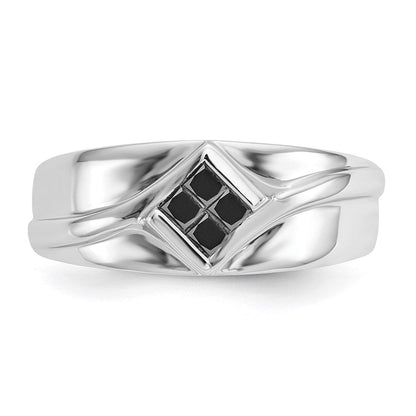 14K Weißgold Herrenring mit schwarzen Diamanten